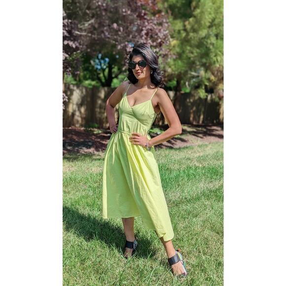 JASON WU Collective Yellow Cotton V-Neck Drawstring Waist Midi Dress size 14 - Picture 16 of 16